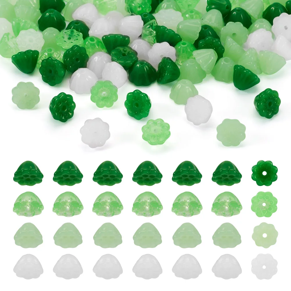 

100Pcs Handmade Lampwork Beads Lotus Seedpod Cute Green Loose Spacer Beads for DIY Bracelet Necklace Earring Findings