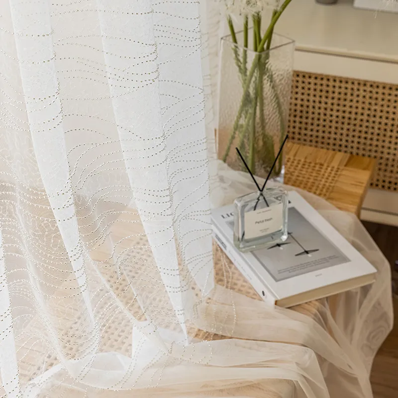 French Beaded Jacquard White Screen Curtains for Living Room Bedroom French Window Balcony Window Customized Finished