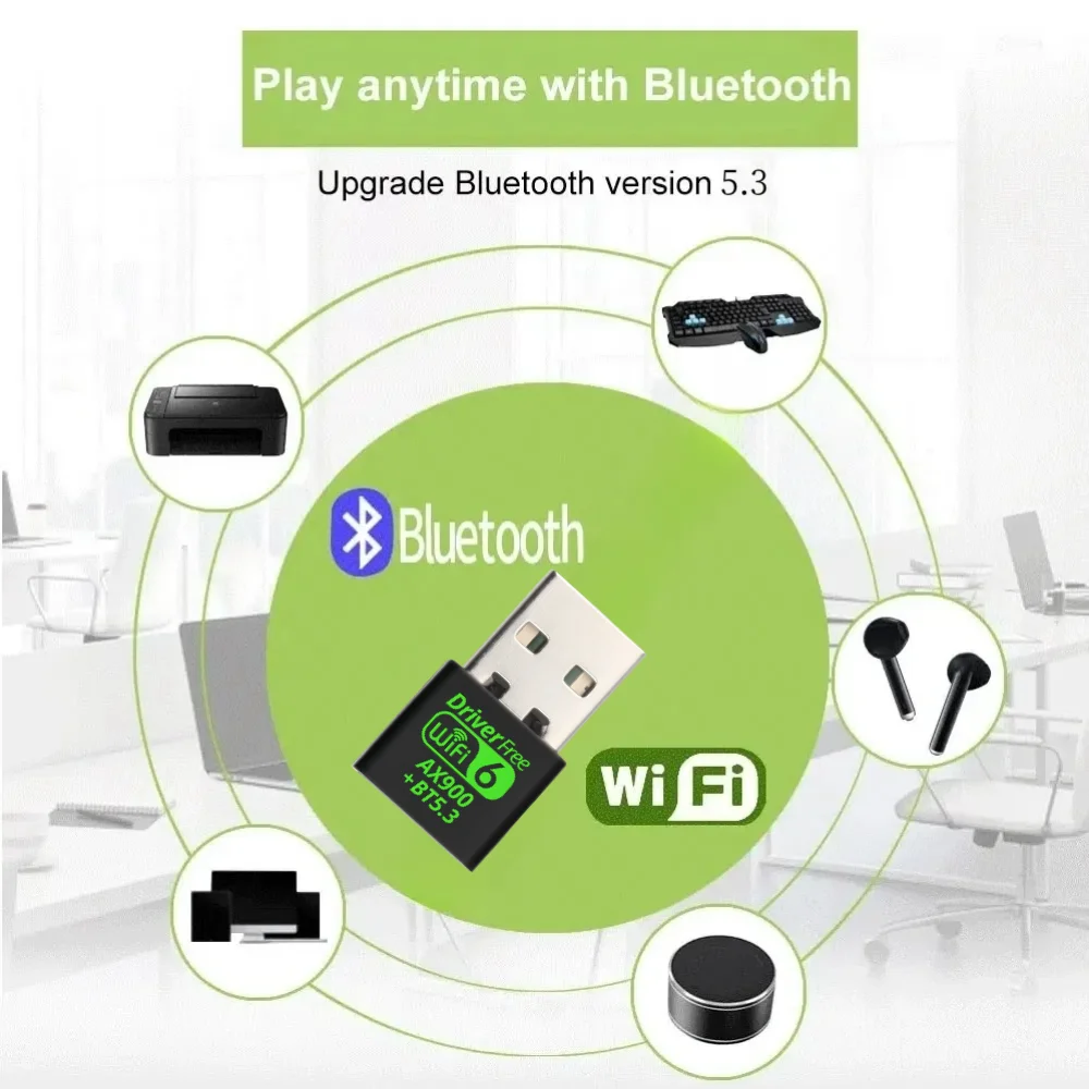 WiFi 6 AX900 Bluetooth 5.3 WiFi USB Adapter Wireless Dual Band 2.4G&5GHz Wi-Fi Antenna USB For PC/Laptop Win10/11 Driver Free