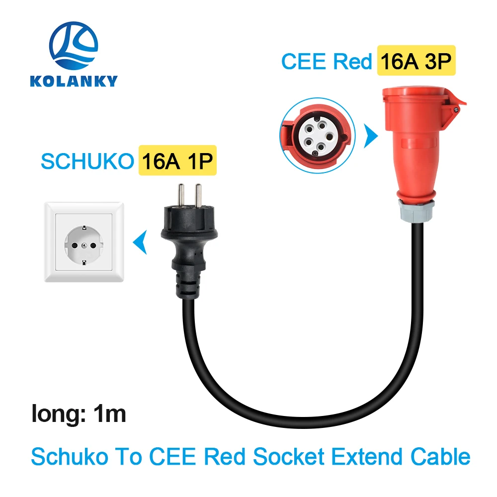 Portable EV Charger Schuko Plug to CEE Red Power Female Plug Socket Adapter Connect with 16A 3 Phase 11KW