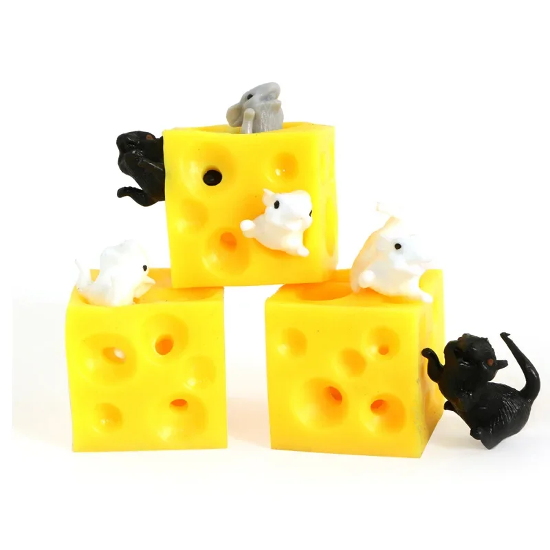 Funny Squishy Cheese Toy Mice Hidden In Cheese Creative Tricky Scary Pinch Music Decompression Fidget Novelty Party Gifts