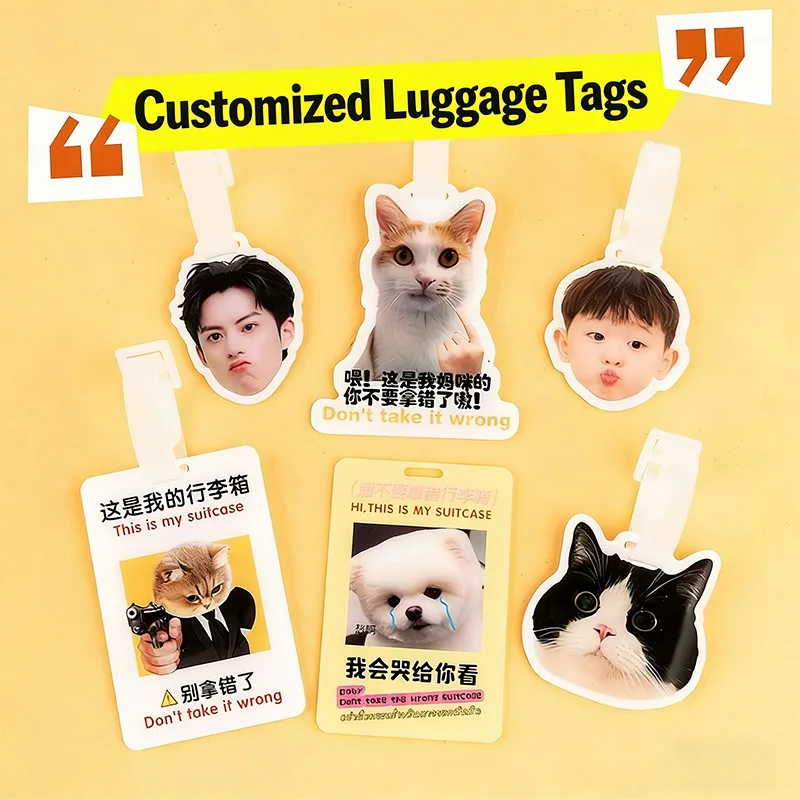 Personalized Suitcases Luggage Tag Acrylic Lanyard Keychain Pet Photo Text Custom Print Travel Bag Charm Label Tags Wholesale