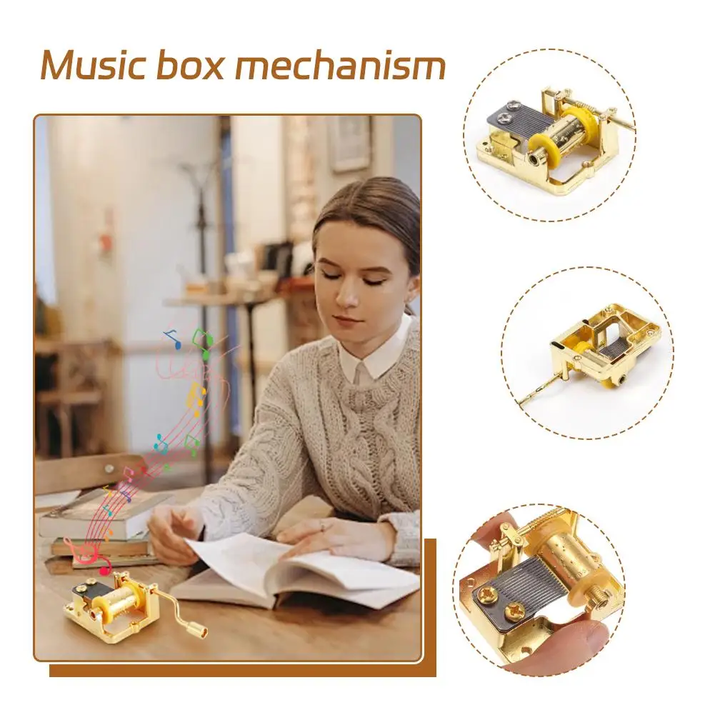 Golden Metal Hand Crank Music Box Mechanism DIY Replacement Part for Handmade Craft & Music Box Repair Room Decoration