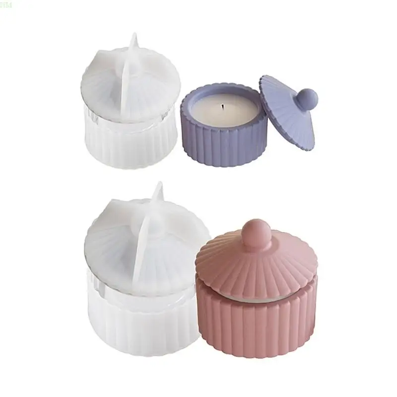 Silicone Storage Jar Mold Jewelry Case Molds Stripe Pattern Container Molds with Lid Cup Molds Resin Casting Mold NM