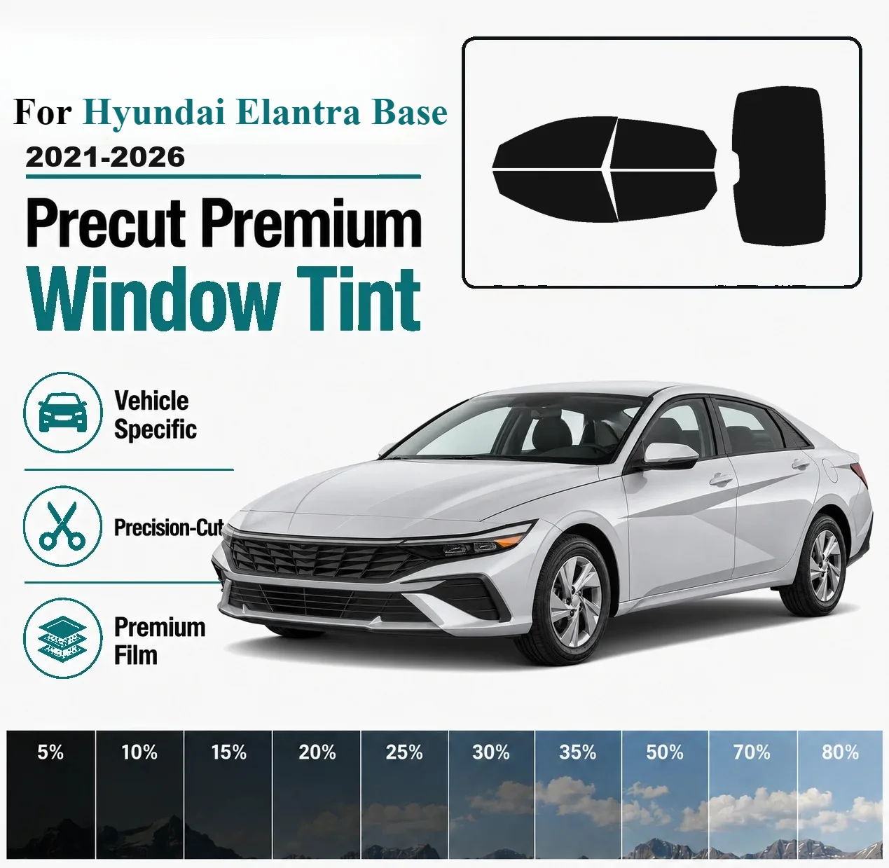For Hyundai Elantra Base 2021-2026 Pre-Cut Window Tint Film Vehicle-Specific Full Kit Front & Rear Windows Precision-Cut