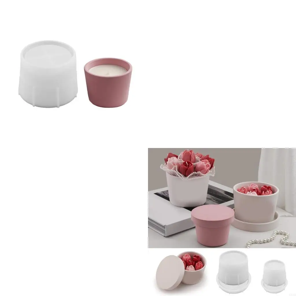 Silicone Mold Cup with Lid Mould Plaster Planter Making Molds