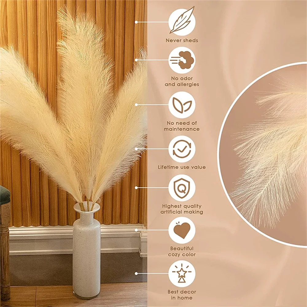 96 cm hohe künstliche Pampasgras-Blume, flauschiges Kunstrohr für Bodenvasenfüllung, Boho-Deko für Zuhause, Hochzeit, Partydekoration – Detail 1