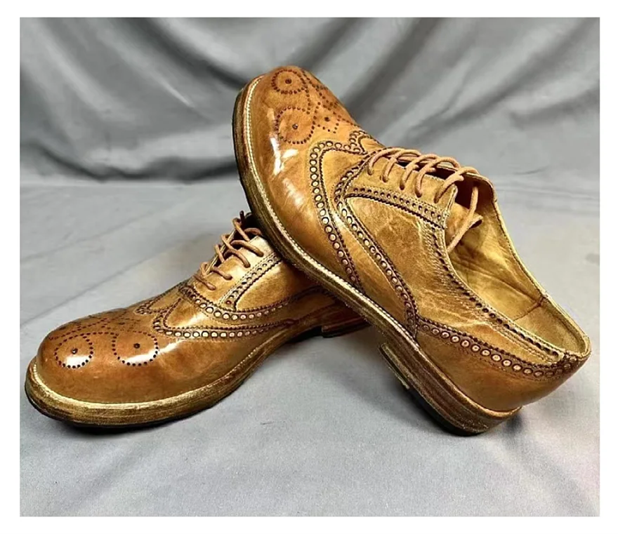 グッドイヤー手作り英国レトロ本革ソールハイエンド馬革メンズヴァンテージダービーブローグドレスシューズ