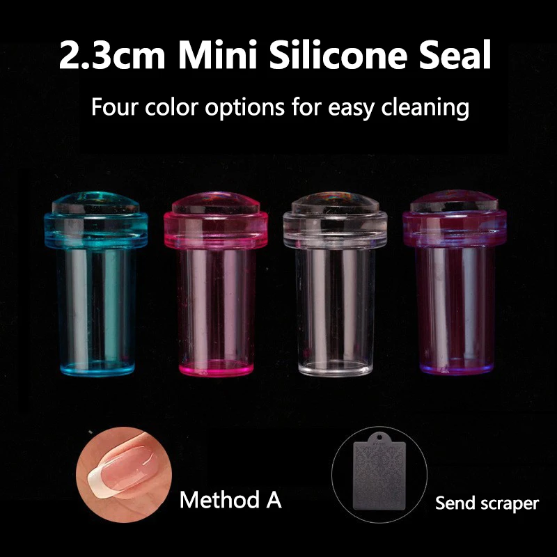 2.3cm silicone transparente kit de carimbo da arte do prego francês para manicure placa selo polonês estêncil modelo selo stamper raspador