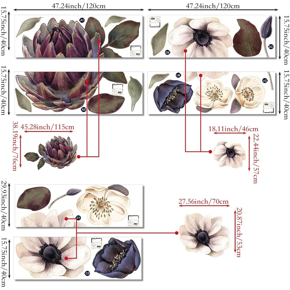 ملصقات حائط على شكل زهرة الفاوانيا، ملصقات وردية ذاتية اللصق لديكور غرفة المعيشة وغرفة النوم، ورق حائط أنيق مزين بالزهور