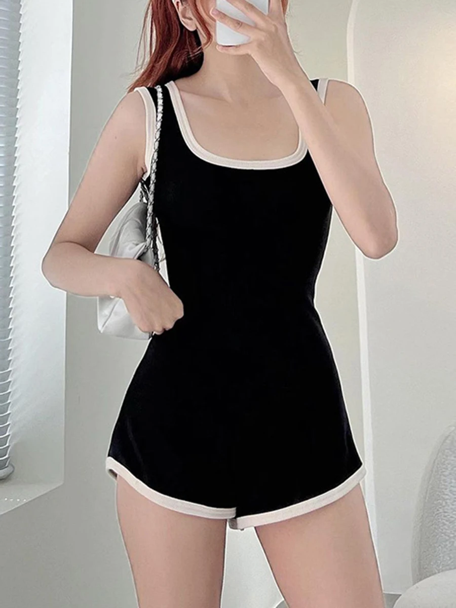 Women Summer Casual Rompers Y2k Slim Fit High Waist Jumpsuit Shorts Stretchy Playsuits Korean Style Female Club Streetwear