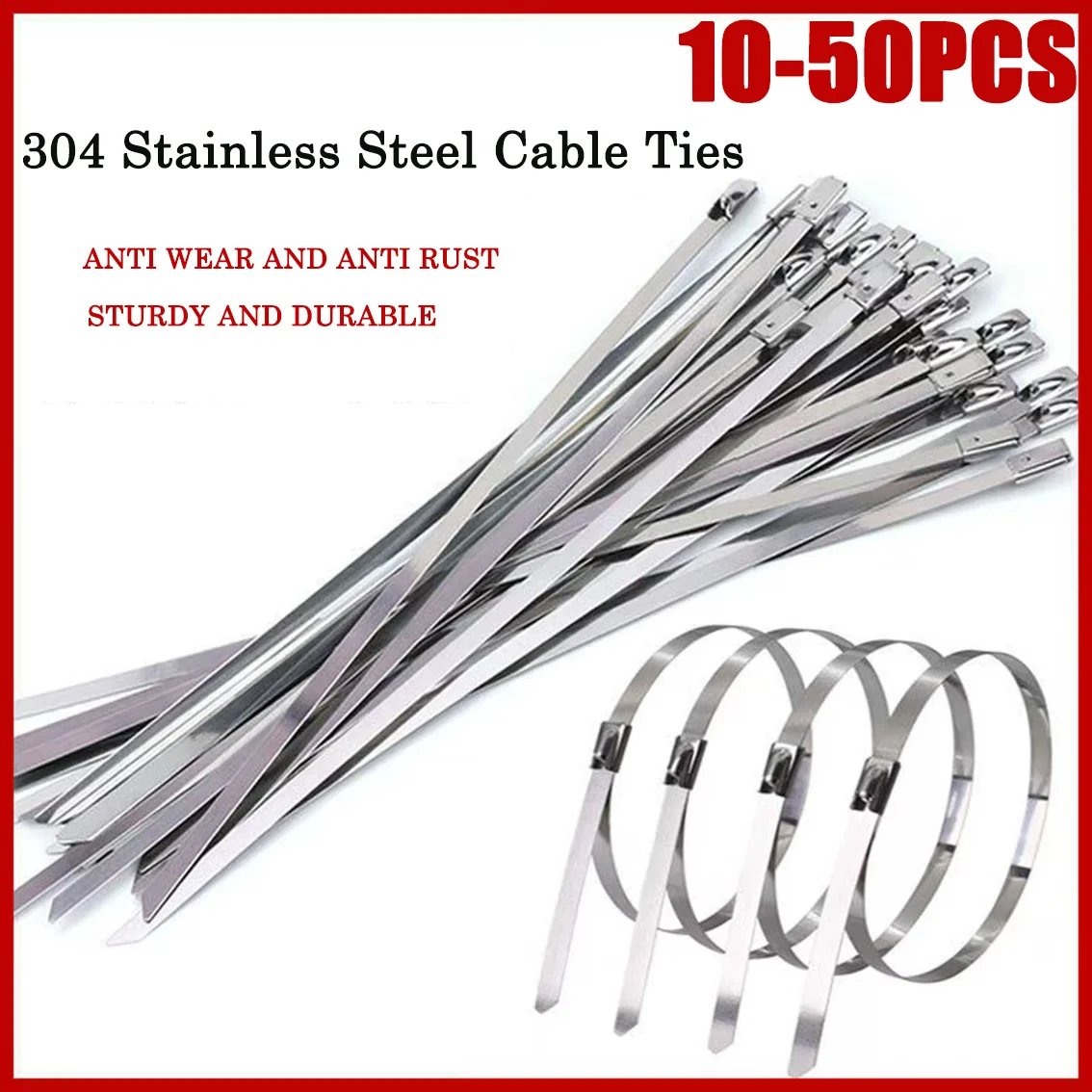 10-50Pcs 304 Stainless Steel Cable Tie Reusable Self Locking Ties Hand Tools DIY Multi Purpose Metal Hardware Cable Organizer