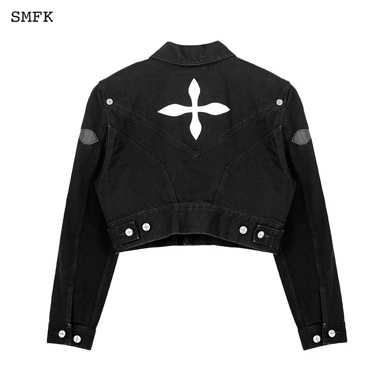 Imagem -02 - Smfk Compass Denim Jacket 2023 Primavera e Outono Estilos para Mulheres Quente Menina Moda High Street Preto All-match Curto Jaqueta