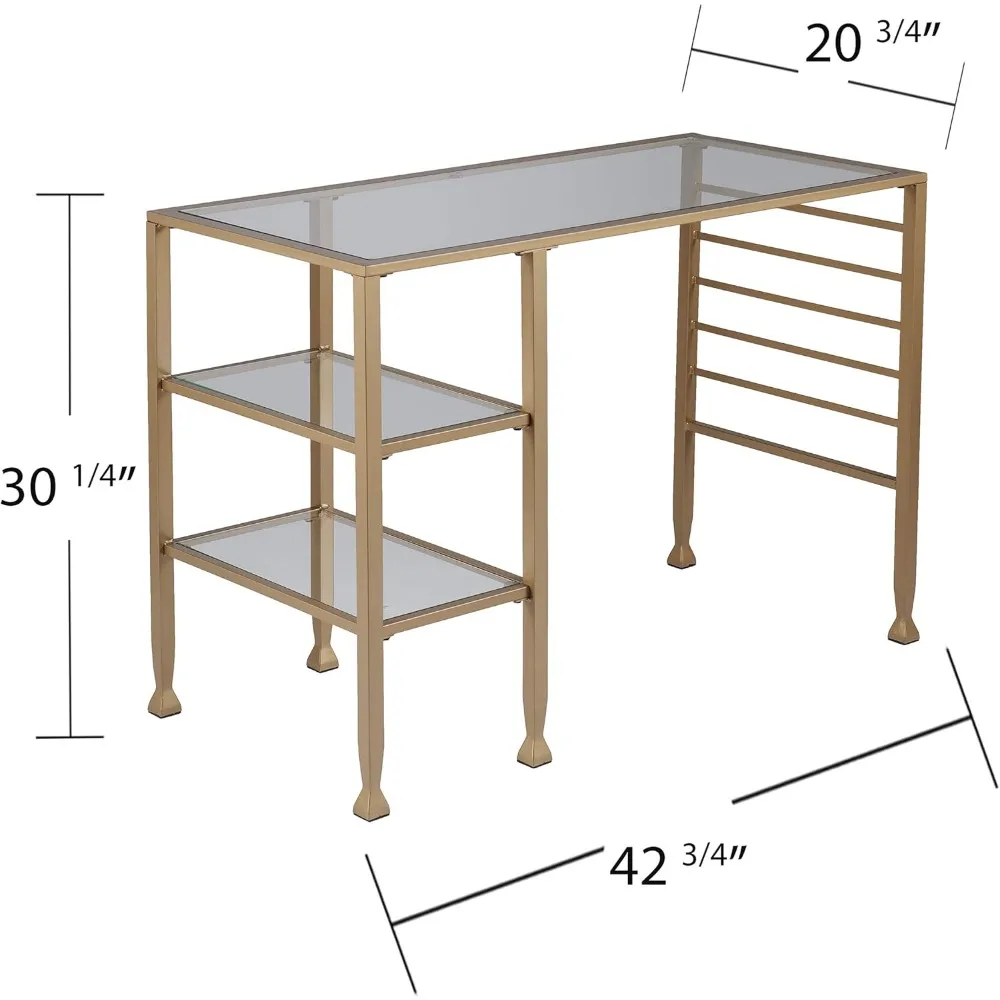 Furniture Gold Metal/Glass Writing Desk, Soft Gold