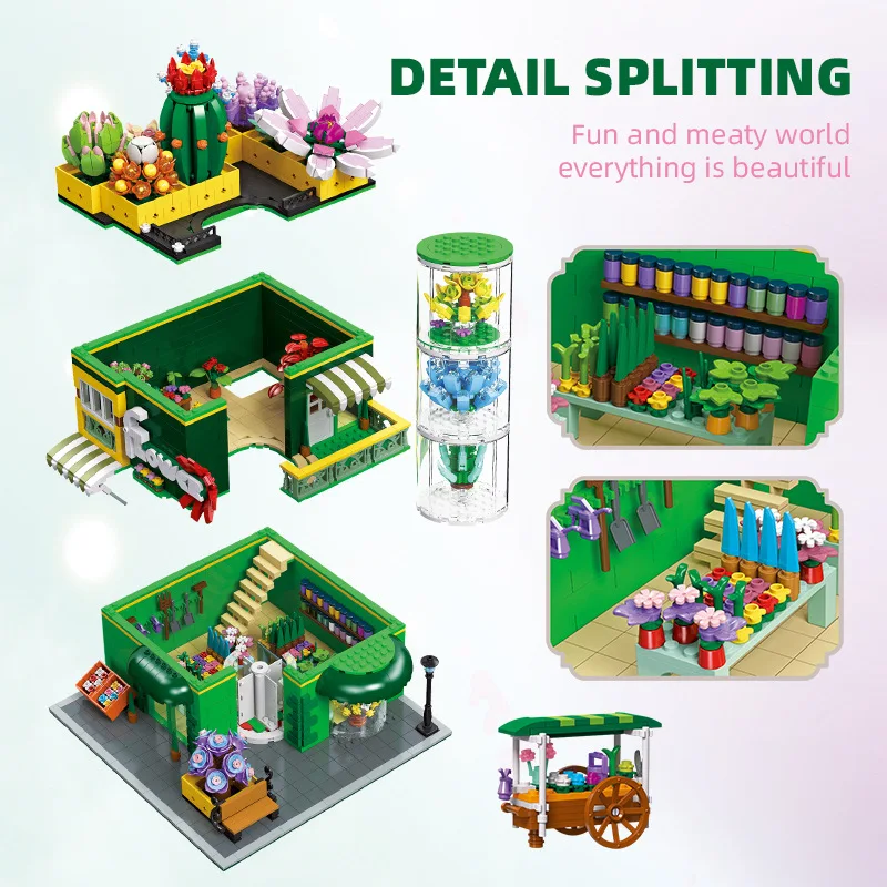 Blocs de construction d'architecture créative Street View, magasin de plantes en pot, briques 3D à monter soi-même, modèle de jouets pour enfants, cadeau du père noël