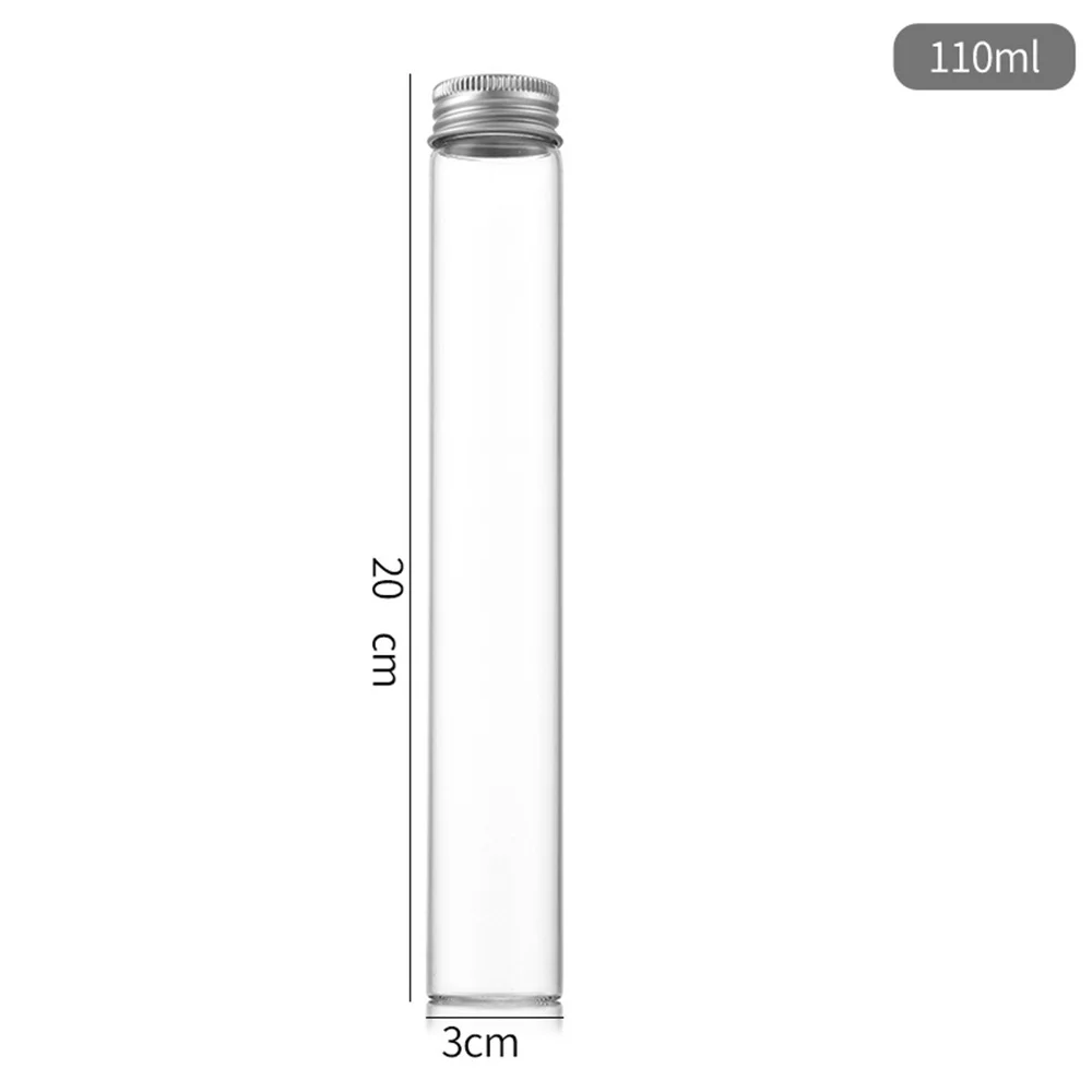 Mini garrafas de vidro com tampa de alumínio, 15/25/60/80/100ml, garrafa de embalagem selada, cápsula de amostra, frascos de tubo, garrafa transparente