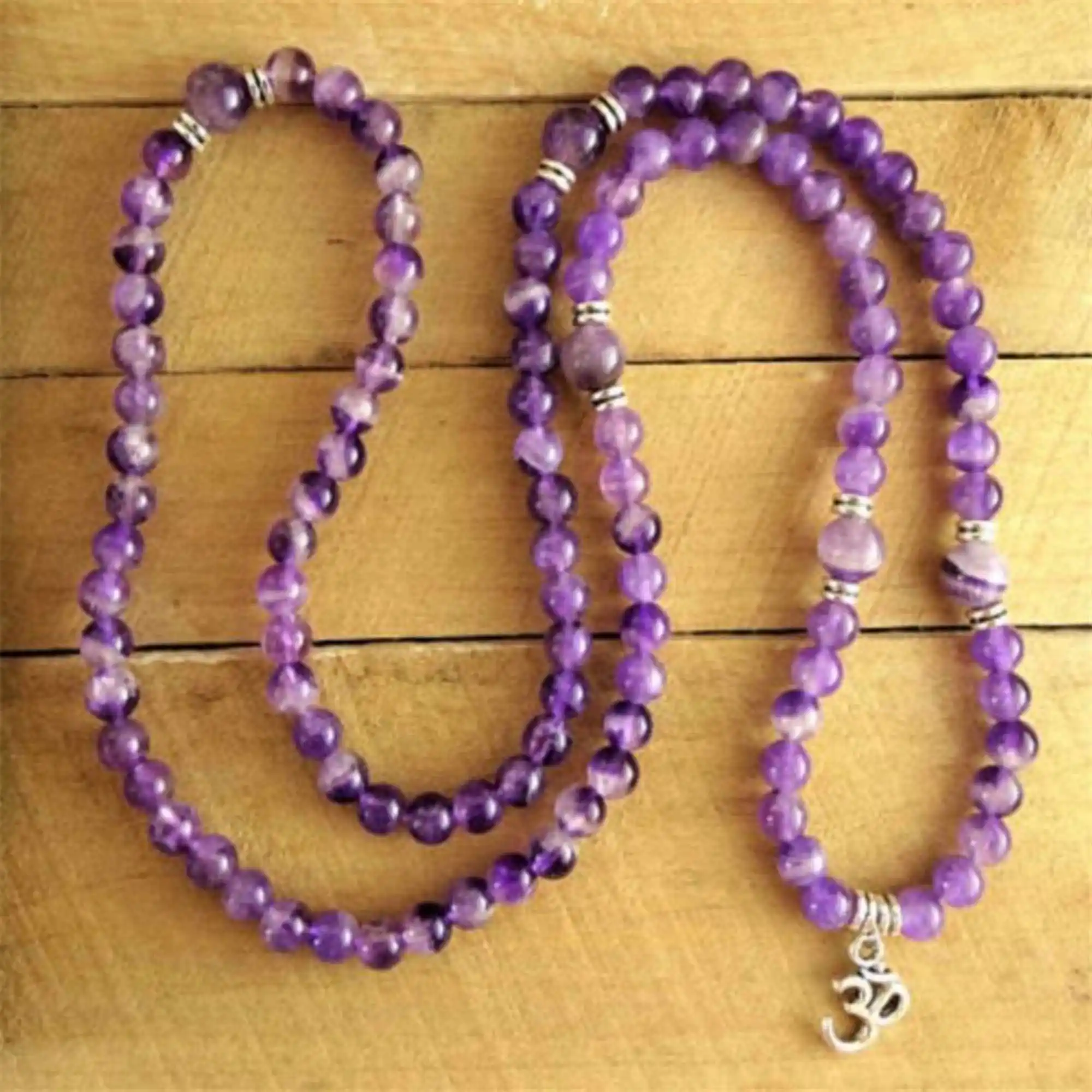 6mm 108 Amethyst Mala Bracelet Prayer Tibetan Jewelry Adjustable Unique Eco-Friendly Artisan Cuff Charm Contemporary Women