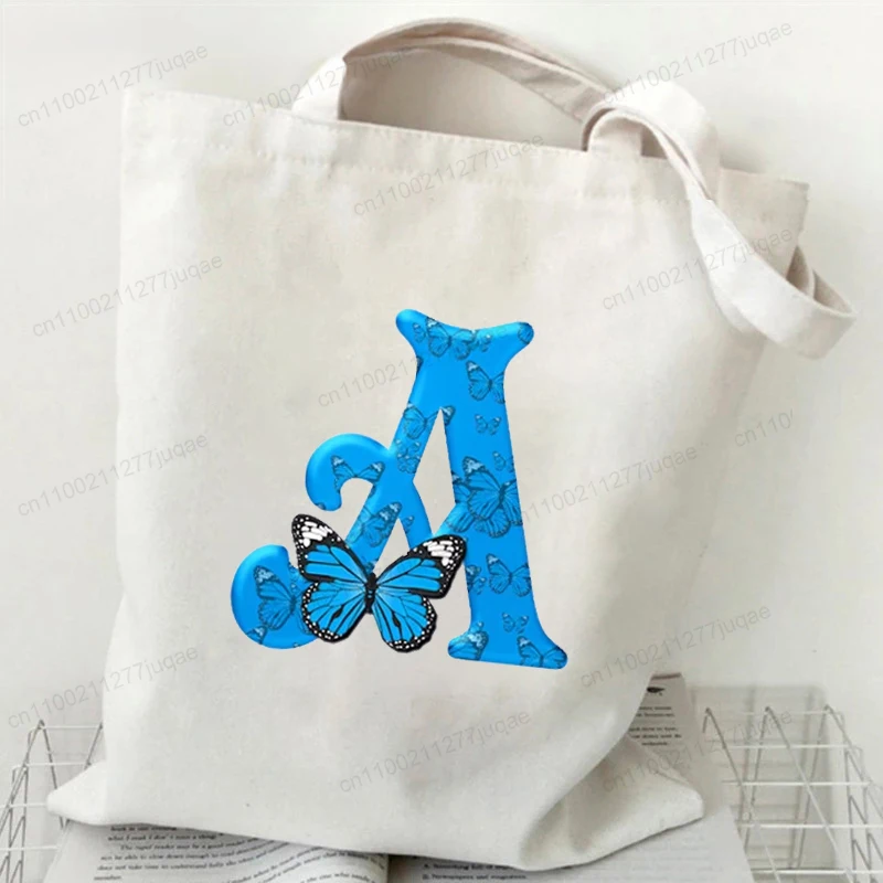 Fashion 26 English Letters Butterfly Canvas Shoulder Bag Women Crossbody Bags Students Handbag Simple Tote Book Bags