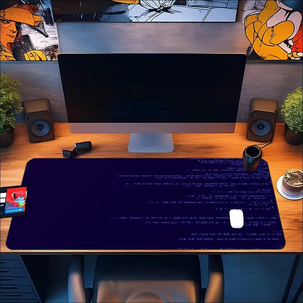 Extra Large Deskmat Cyber Matrix Code Print Stitched Border Anti‑Slip Rubber Base Smooth Mat For Gaming Home Office Table