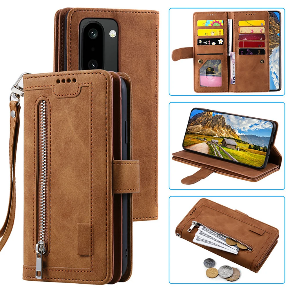 Image of Für OnePlus 15R 5G Multi 9-Karten Reißverschluss Leder Brieftasche Magnetische Hülle für OnePlus 15 Luxus Cover One Plus 15R 15 R Flip Funda