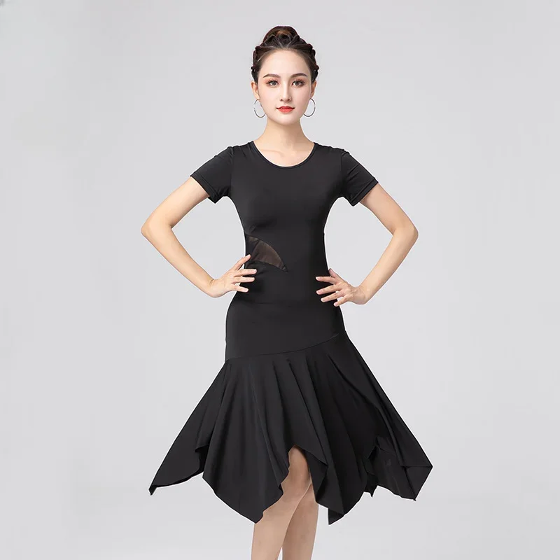 Latin Dans Pak Vrouwen Feestjurk Mode Mesh Zomer Latin Kostuum Volwassen Salsa Rumba Training Praktijk Pak Kleding Danskleding
