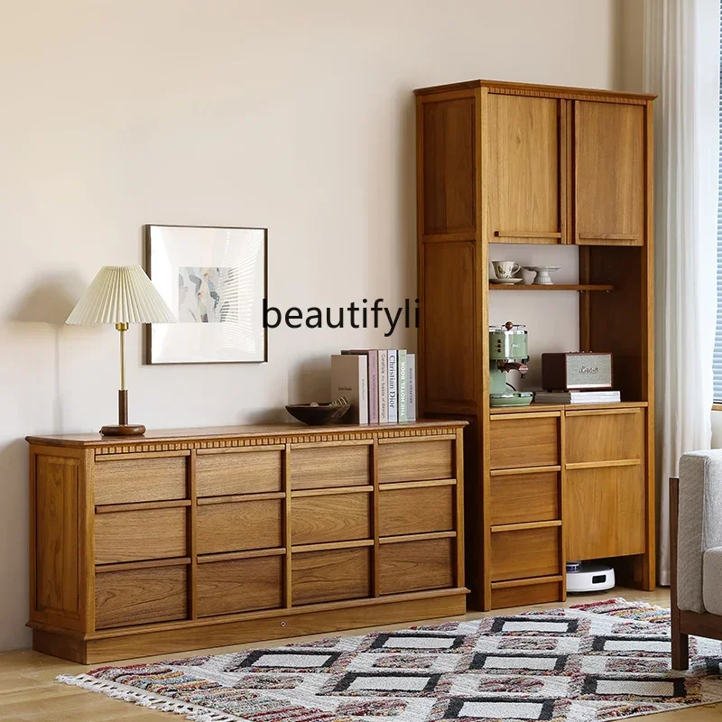 Mobiletto da pranzo retrò, contenitore per soggiorno contro il muro, mobiletto per le pulizie in legno massello