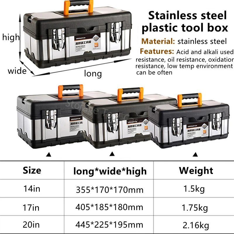 Toolbox Stainless Steel Suitcase Empty Large Tool Case Hardware Tool Storage Box with Handle Metal Portable Tool Organizer