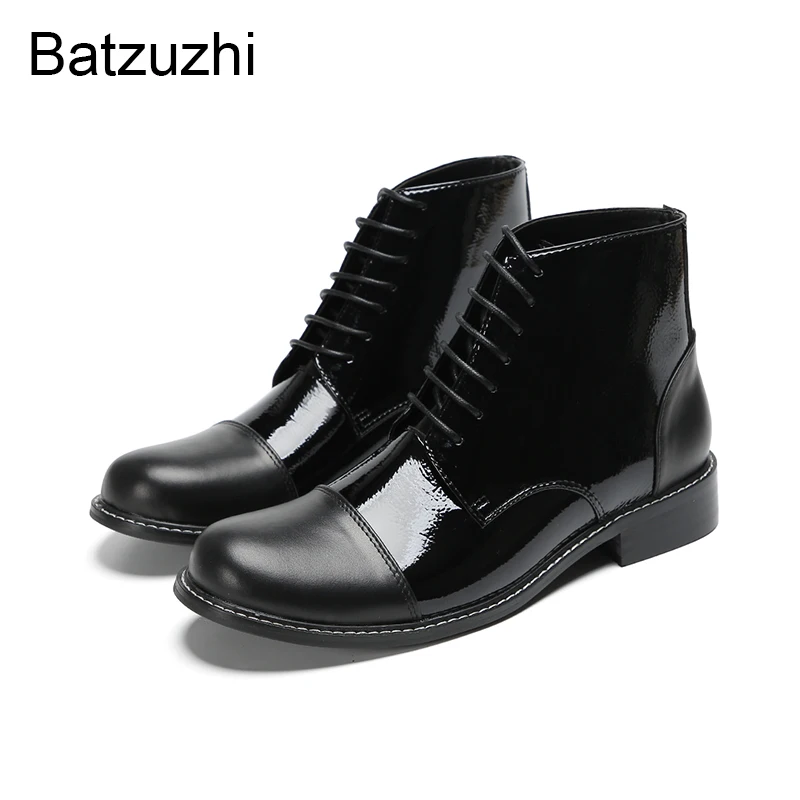 

Batzuzhi Round Toe Men's Boots Shoes Black Genuine Leather Short Boots Man Lace-up Fashion Boots for Man Low Heels!