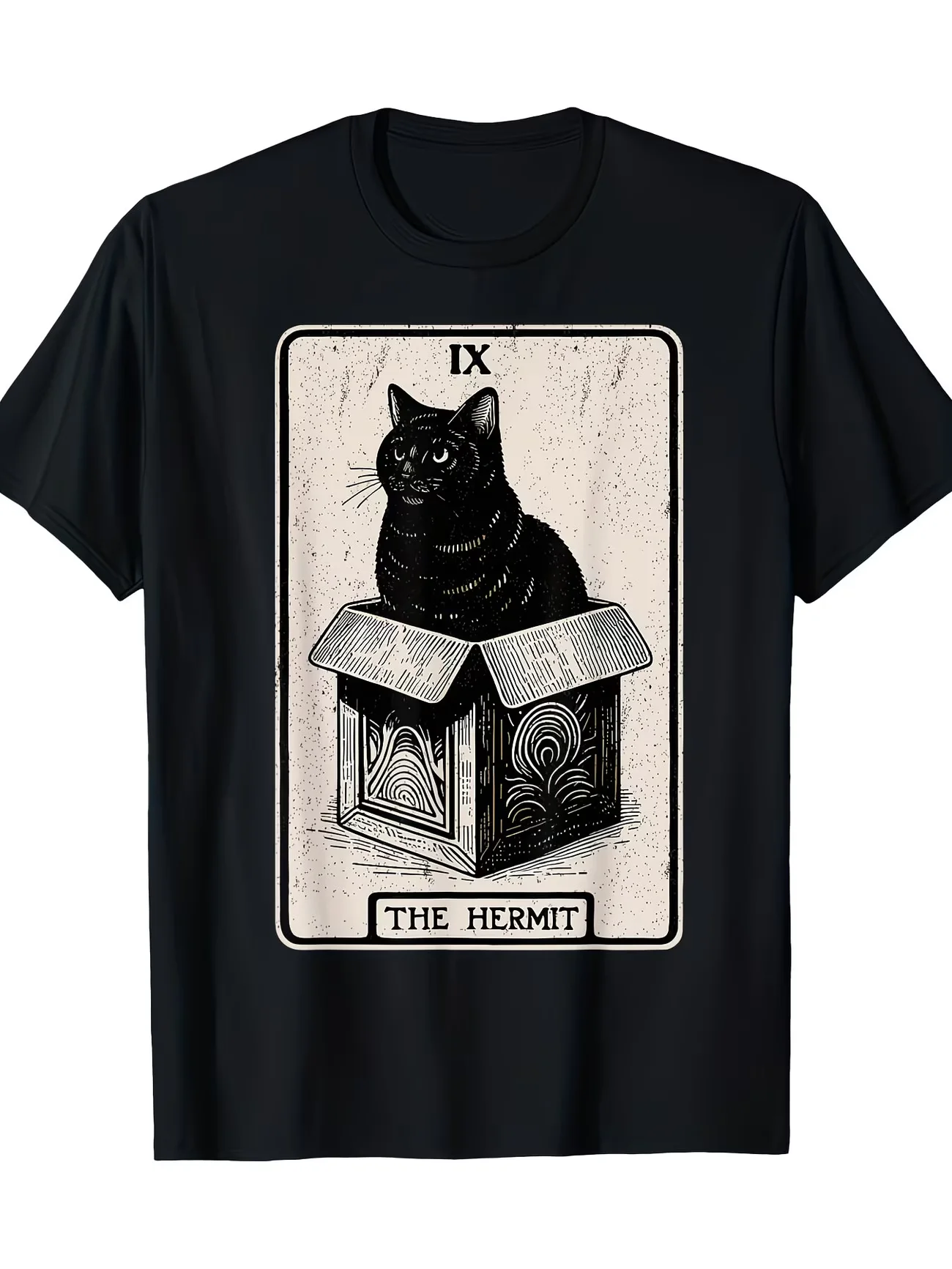 The Hermit Tarot Card Cat T-shirt Funny Black Cat in Box Vintage Graphic Tee Harajuku Gothic Cotton Oversized Men Women T Shirts