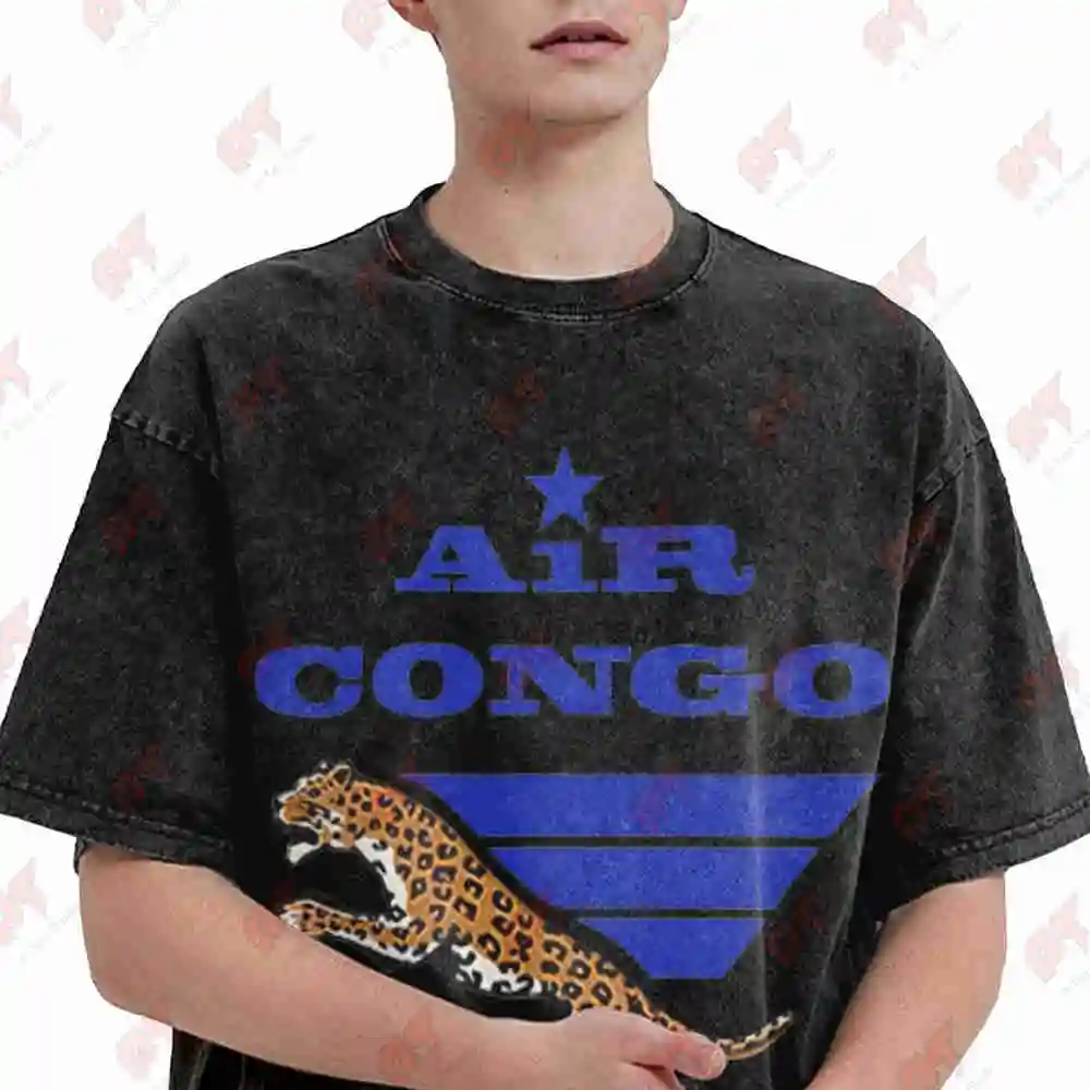 Air Congo Leopard Vintage Washed Tee Pure Cotton T-Shirt