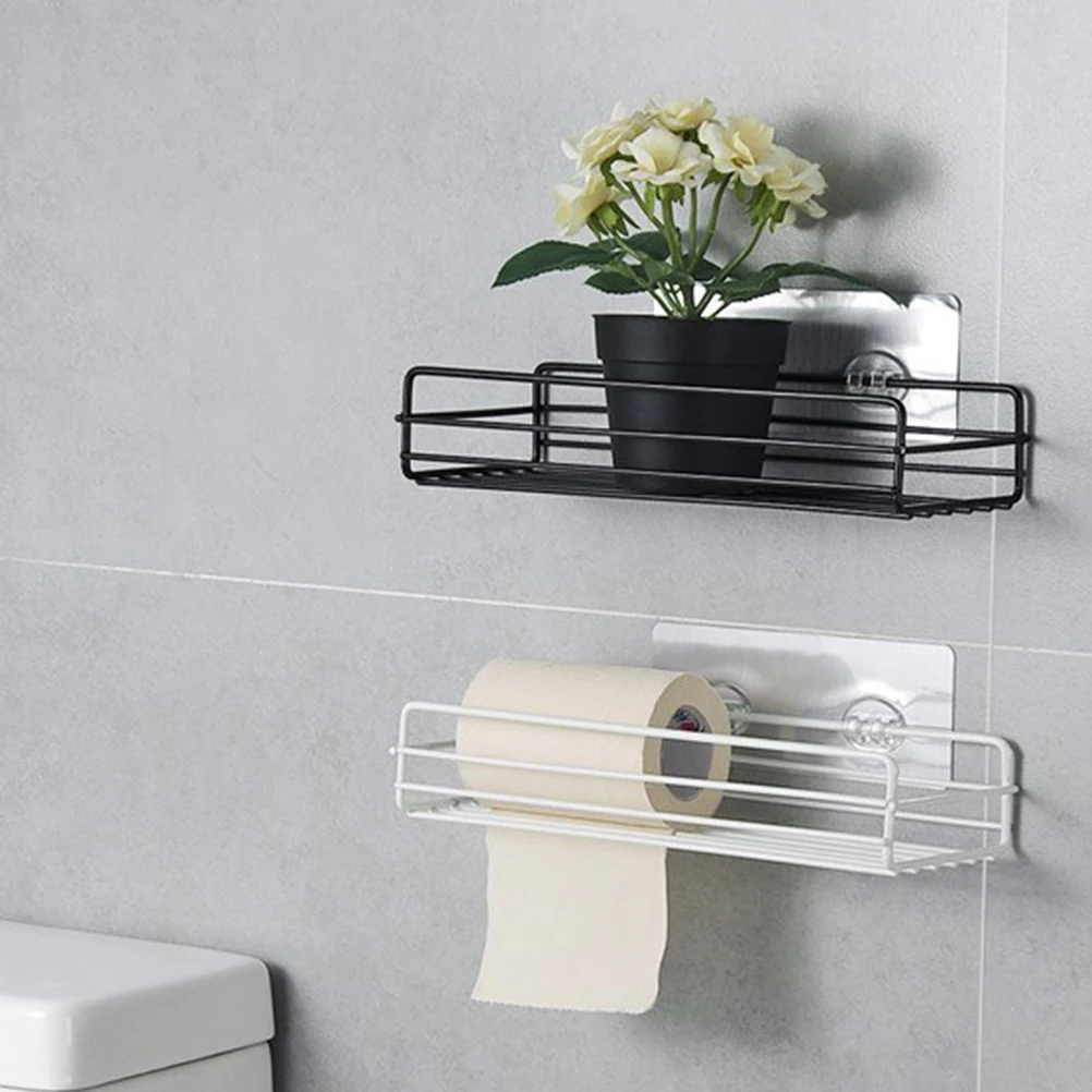 

Wall Shelf Storage Rack Punch Free Wrought Iron Mounted Shower Basket Bathroom Kitchen Holder Durability Easy Assembly