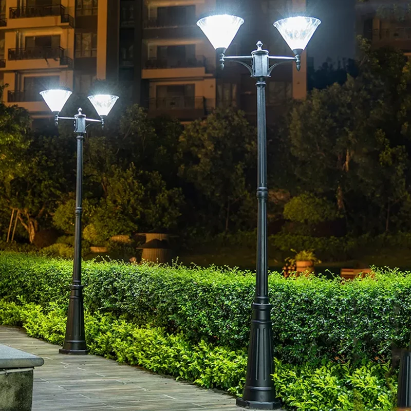 Modern Solar Street Light Outdoor Waterproof Garden Light Villa Courtyard Double Head High Pole (2.3M) Landscape Light 