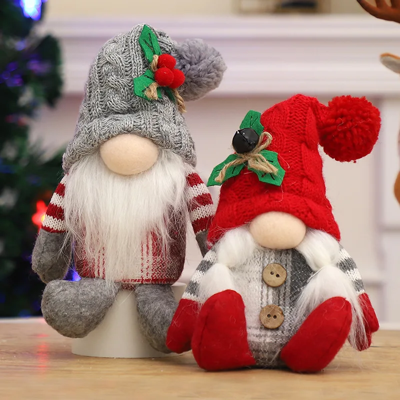 2Pcs Christmas Faceless Gnome Doll Knitted Hat Dwarf Plush Figurine Home Table Decor Xmas Holiday Gift Ornaments