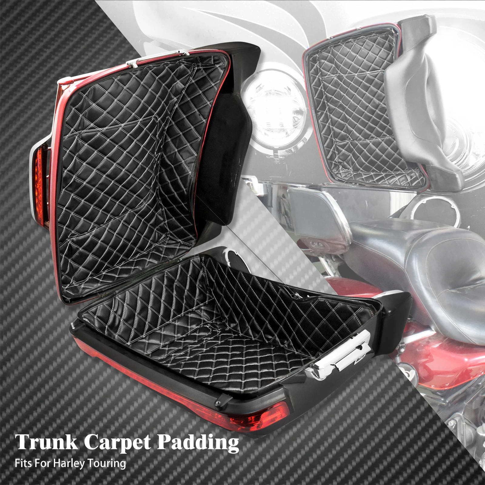 Motorcycle Black Inner Pad Pack Trunk Carpet Liner Leather For Harley Touring CVO Limited Road King Electra Street Glide 14-2022