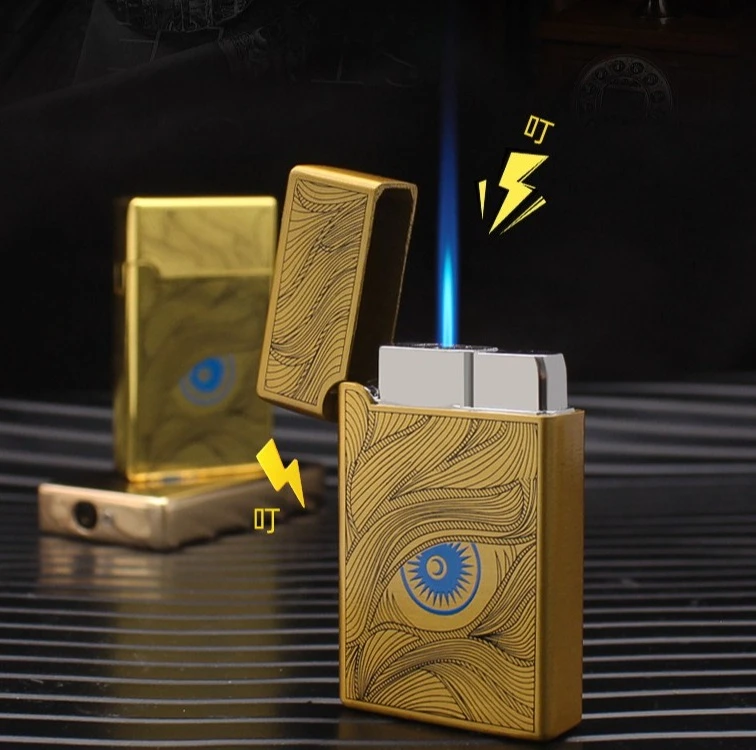 Mystic Eyeball Etched Lighter, Metallic Vintage Casing, Loud Hinge Click, Turbo Ignition, Reusable Inflatable Gadget