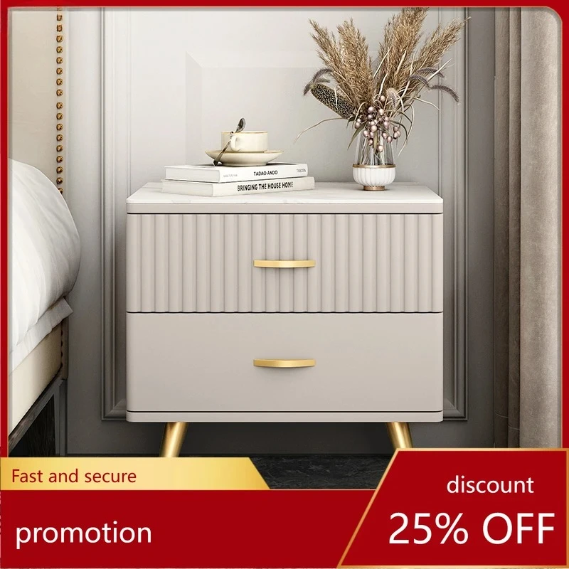 Bedside Table Advanced Sense Stone Plate Bedside Cabinet Small Locker Two-Drawer Cabinet