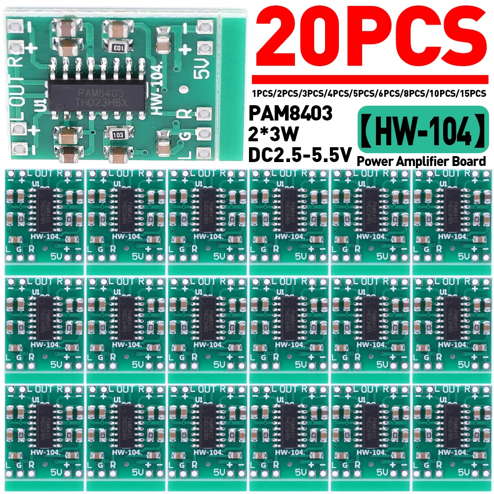 1-20pcs PAM8403 Module Audio Speaker Sound Amplifier Board 2*3W Dual Channel Power Amplifier Board DC2.5-5.5V Power Supply