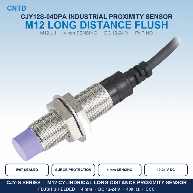 Inductive Proximity Sensor M12 PNP NO 3-Wire 4mm IP67 Approach Switch DC12-24V 400Hz Flush Long Distance CJY12S-04DPA