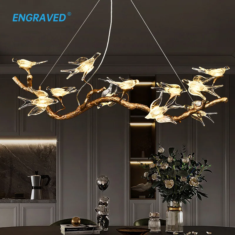 

Creative Swallow Chandelier for Dining Room Chinese Style Bird Glass Hanging Lamp Kitchen Island Vintage Retro Copper Home Decor