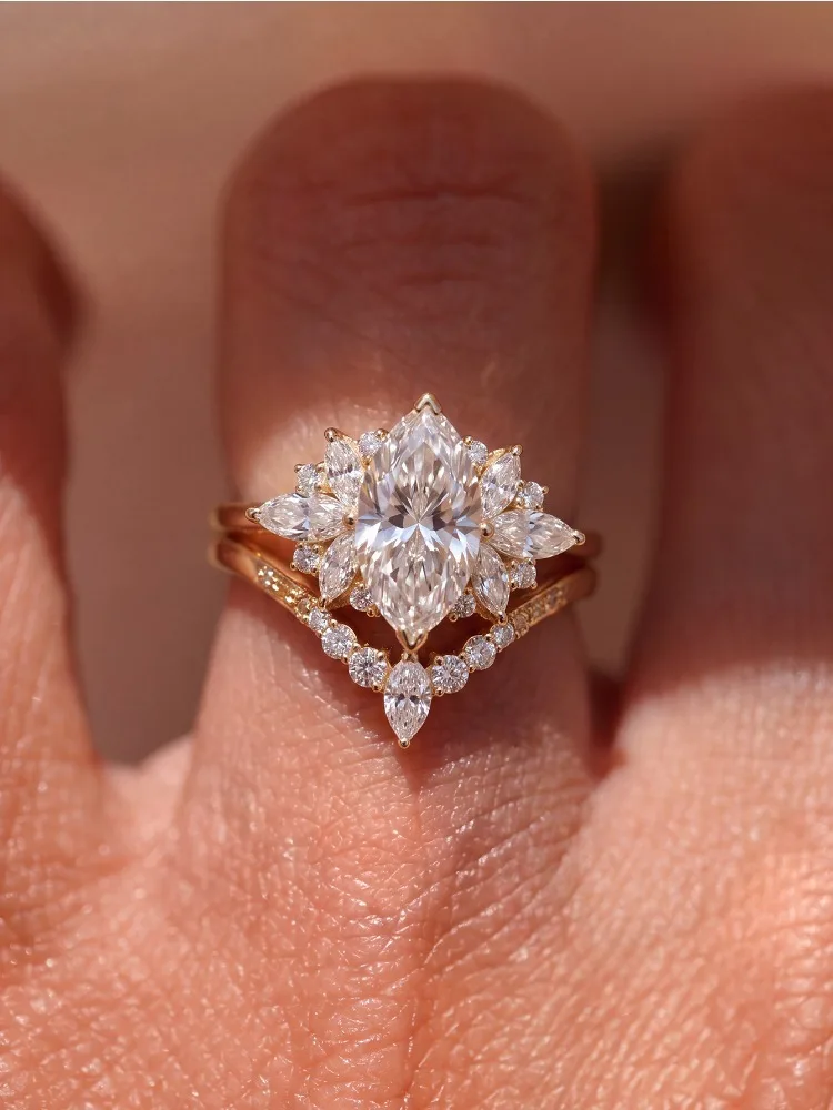 925 Sterling Silver Shiny Gorgeous Marquise Round Zircon Ring Set For Women Engagement Wedding Fashion High Quality Fine Jewelry