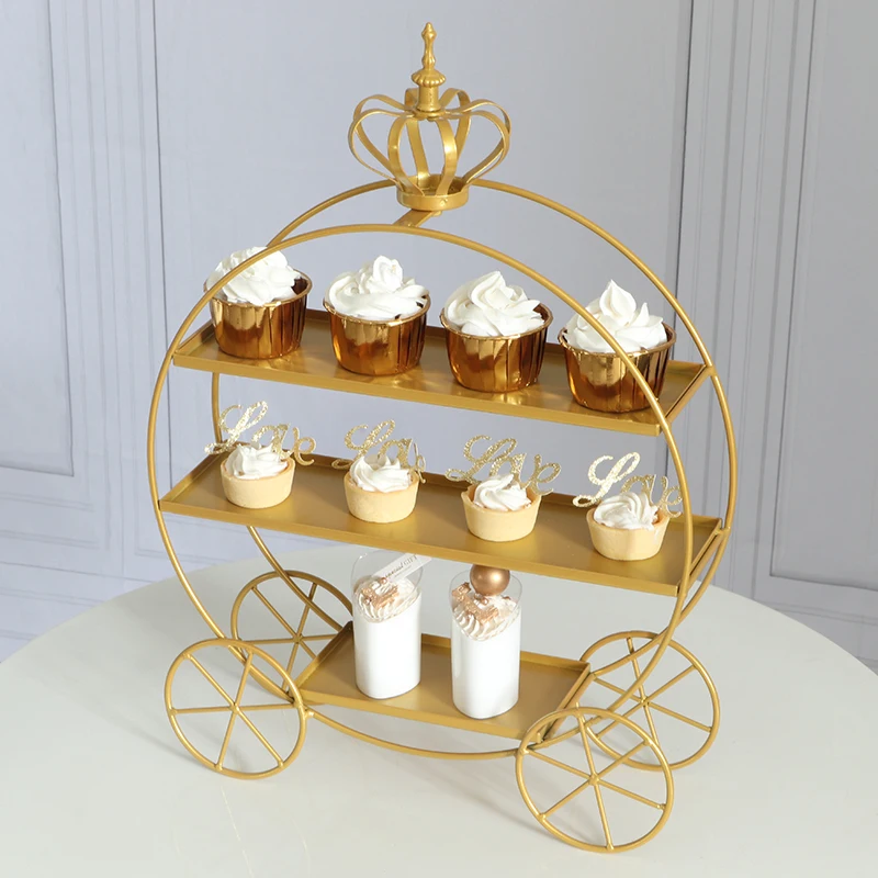 

European Style White Dessert Table Display Double Layer Cake Rack Wedding Birthday Party Gold Pastry Decoration