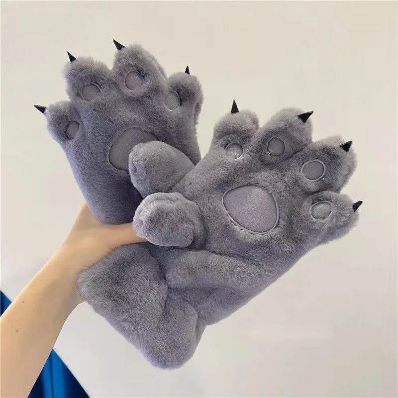 Cute Cat Claw Gloves Winter Girls Student Fur Thickened Animal Claw Warm Big Bear Palm Gloves Female