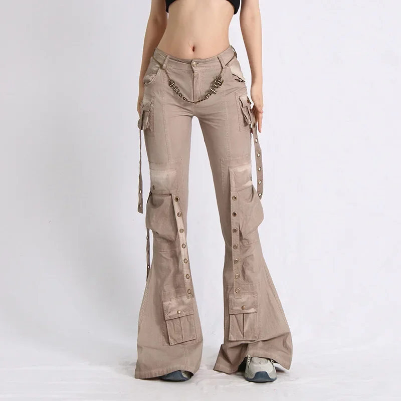 

High Waist Flare Pants Work Style 2024 Summer New Slim Fit Versatile Strap Decoration Floor Length Casual Pants Streetwear