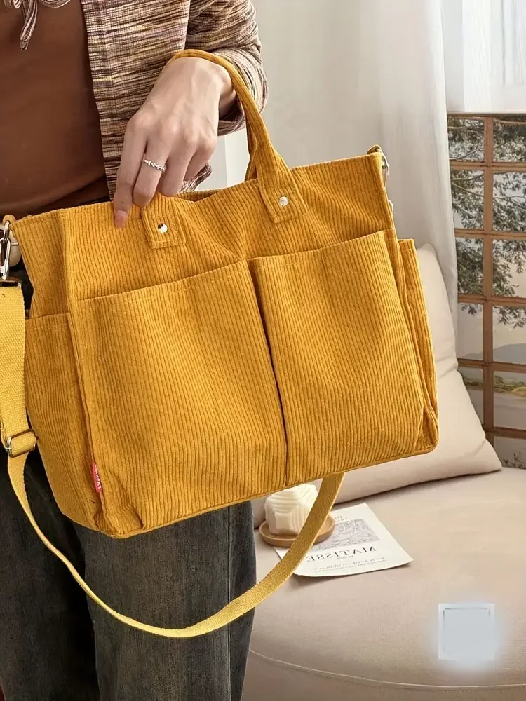 Cord-Umhängetasche Stilvolle Pendler-Schultertasche mit Mehreren Geräumigen Fächern Handtasche für Damen – Detail 22