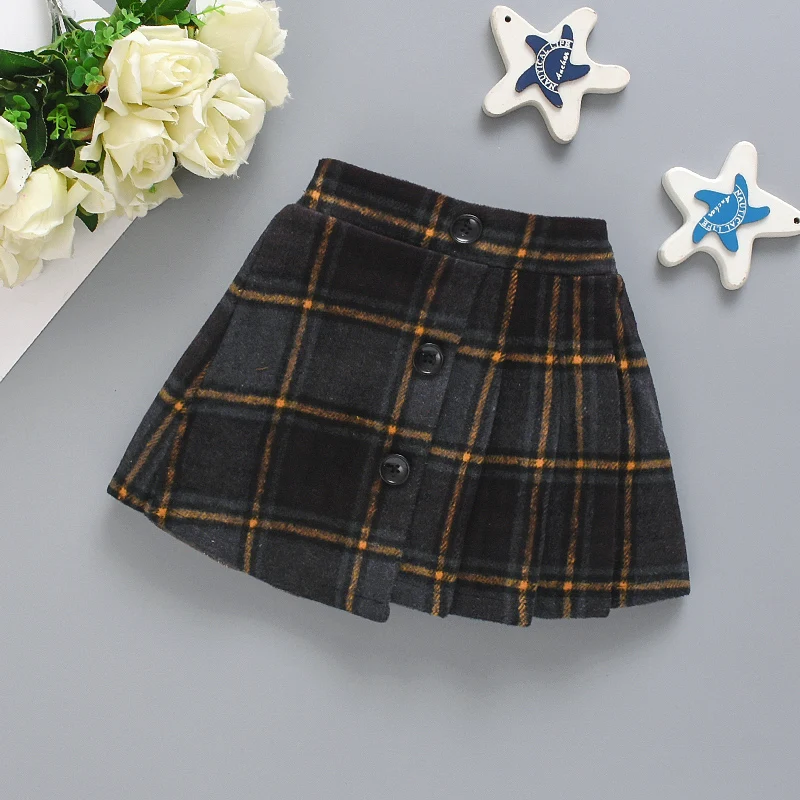 Spring And Autumn Style Girls\' British Style Woolen Plaid Skirt With Irregular Patchwork Pleated Skirt