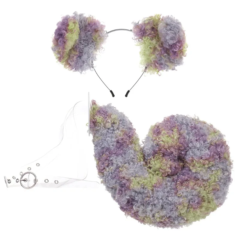 New Halloween Curly Hair Accessories Set Plush Wool Curl Simulation Beast Tail Headband Party Accessories