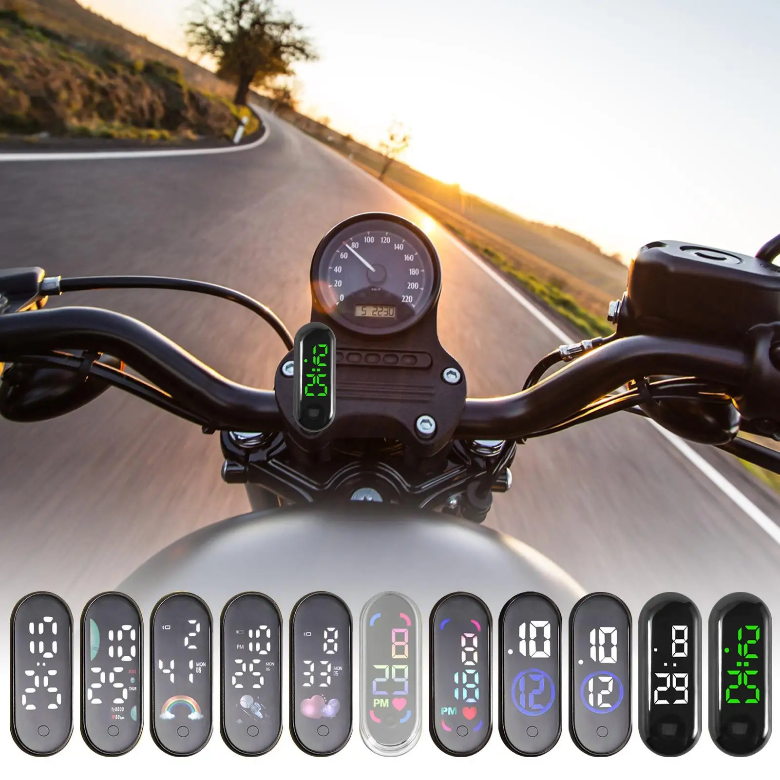 Small Digital Clock Waterproof Luminous Mini Digital Clock Adhesive for Sedan Truck Minivan Motorcycle Bike Commuting Travel