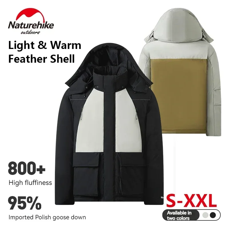 Naturehike Patchwork Jacket Men Women Hooded Goose Down Coat Winter Camping Hiking Cycling Waterproof Thickened Plus Size