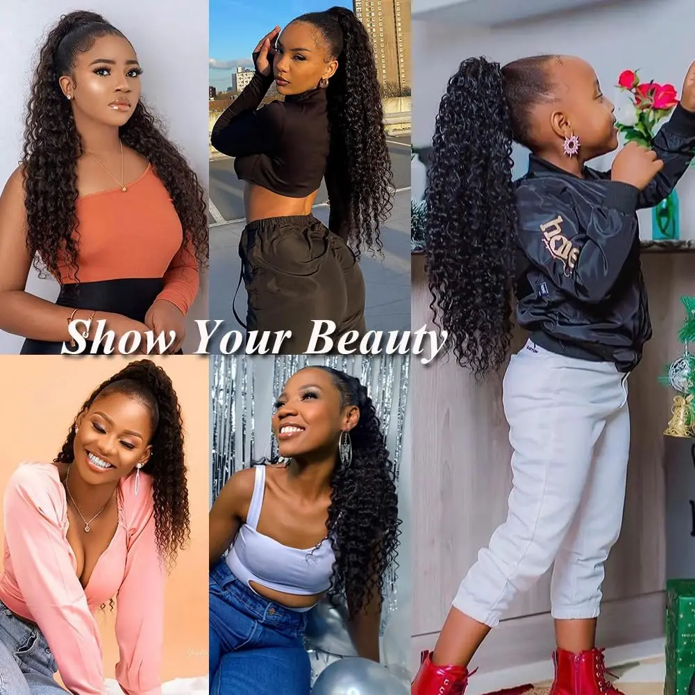Kinky Curly Drawstring Ponytail Clip In Hair Extensions 100% Human Hair 10-30 \