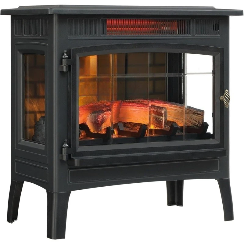 

Freestanding Electric Fireplace Stove Heater With 3D Flame Effect For 1,000 Sq. Ft. Room, Black